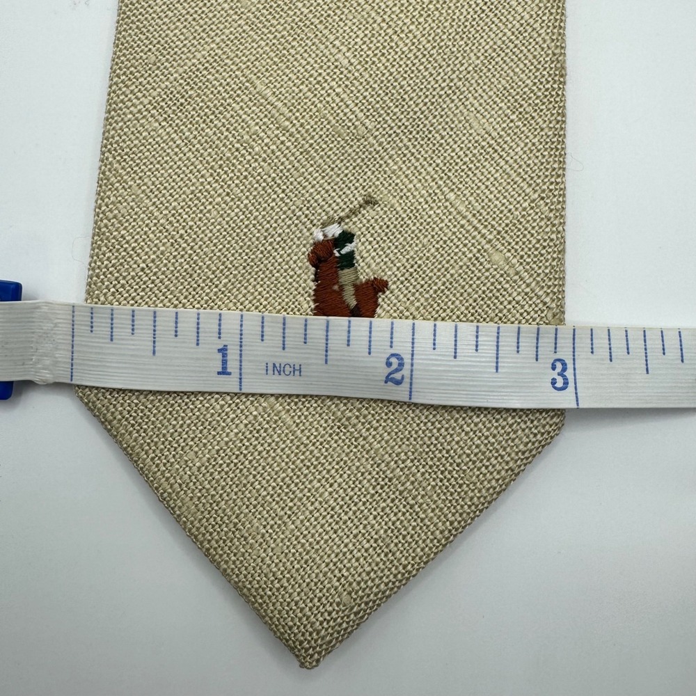 Polo Ralph Lauren Mens Tie Tan 100% Linen Embroidered Pony Logo Luxury Designer - Picture 8 of 9